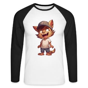 Chat de dessin animé mignon avec casquette Compagnon câlin - T-shirt baseball manches longues Homme - blanc/noir - Devant - Nik (191cm)