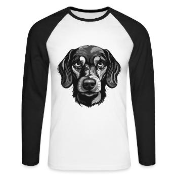 Teckel Chien Portrait Dachshund Animal - T-shirt baseball manches longues Homme - blanc/noir - Devant - Nik (191cm)