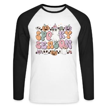 Spooky Season: Retro Halloween: Ghost and Pumpkins - Unisex Long Sleeve Baseball T-Shirt - white/black - Front - Nik (191cm)