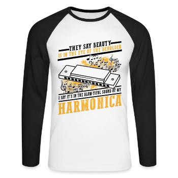 Mundharmonika Instrument und Mundharmonika - Unisex Baseballshirt langarm - Weiß/Schwarz - Vorne - Nik (191cm)
