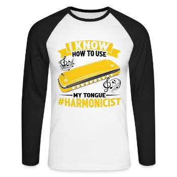 Harmonikaspieler für Munharmonika Spieler - Unisex Baseballshirt langarm - Weiß/Schwarz - Vorne - Nik (191cm)
