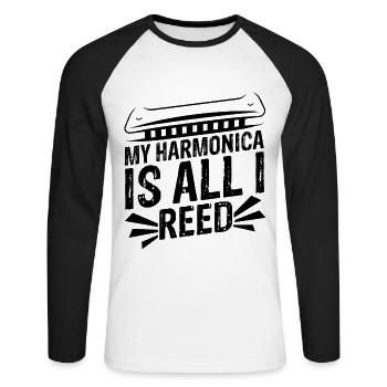 Französische Harfinisten und Harmonikaspieler - Unisex Baseballshirt langarm - Weiß/Schwarz - Vorne - Nik (191cm)