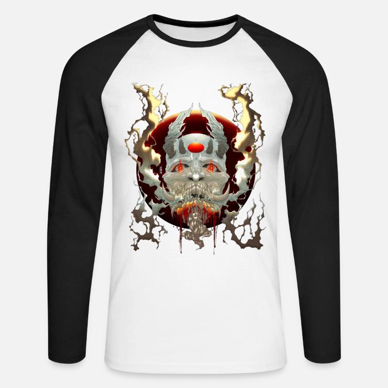 Oni Dämon Maske - Unisex Baseballshirt langarm - Weiß/Schwarz