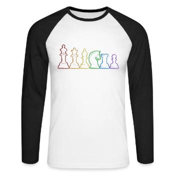 Schach LGBT Regenbogenspieler Großmeister Königin Schach - Unisex Baseballshirt langarm - Weiß/Schwarz - Vorne - Nik (191cm)