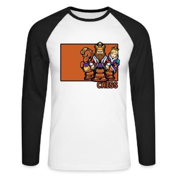 Chess Doodle Chinesischer Hanzi-Dame-Spieler - Unisex Baseballshirt langarm - Weiß/Schwarz - Vorne - Nik (191cm)