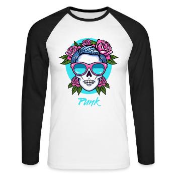 Punk skull and roses - Unisex Long Sleeve Baseball T-Shirt - white/black - Front - Nik (191cm)