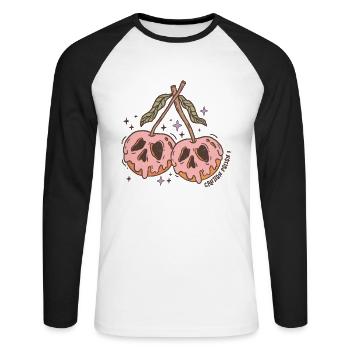 Horreur rétro : crâne de cerise pour votre Halloween ! - T-shirt baseball manches longues Homme - blanc/noir - Devant - Nik (191cm)