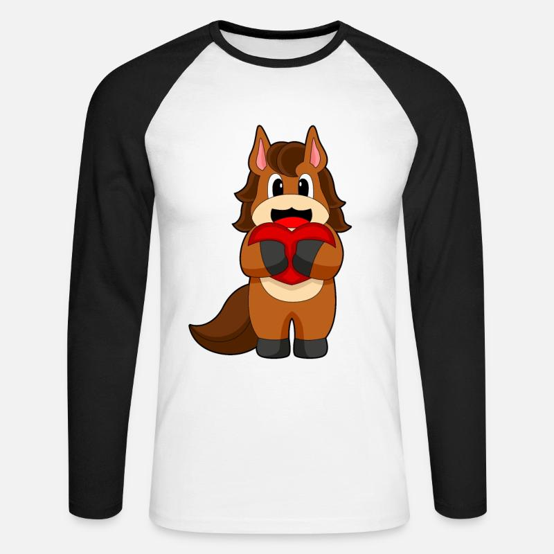 Pferd Herz - Unisex Baseballshirt langarm - Weiß/Schwarz