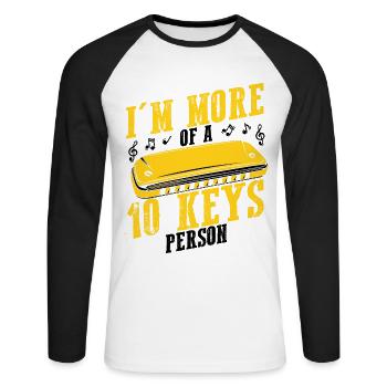Harmonikaspieler für Munharmonika Spieler - Unisex Baseballshirt langarm - Weiß/Schwarz - Vorne - Nik (191cm)