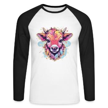 Vache Tête de vache Audacieuse Agriculture Veau - T-shirt baseball manches longues Homme - blanc/noir - Devant - Nik (191cm)