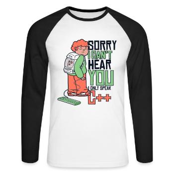 Vous ne pouvez pas entendre parler uniquement Codeur développeur C++ - T-shirt baseball manches longues Homme - blanc/noir - Devant - Nik (191cm)