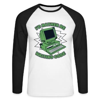 Je préfère écrire du codeur développeur de code - T-shirt baseball manches longues Homme - blanc/noir - Devant - Nik (191cm)