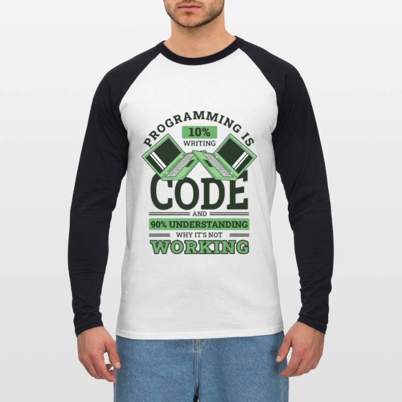 Programmation 10 % Écriture 90 % Ne fonctionne pas Codeur T-shirt baseball manches longues Homme