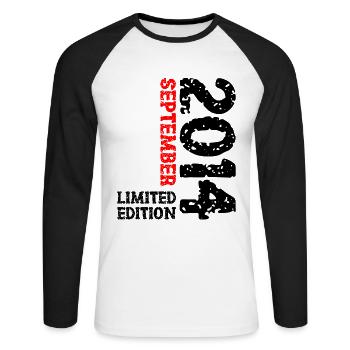 2014 Septembre Edition Limitée Décoration du 9ème anniversaire - T-shirt baseball manches longues Homme - blanc/noir - Devant - Nik (191cm)