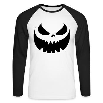Gruseliges Lantern Kürbis Gesicht für Halloween - Unisex Baseballshirt langarm - Weiß/Schwarz - Vorne - Nik (191cm)