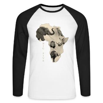 Afrique Big 5 - Eléphant Lion Léopard Rhinocéros Buffle - T-shirt baseball manches longues Homme - blanc/noir - Devant - Nik (191cm)