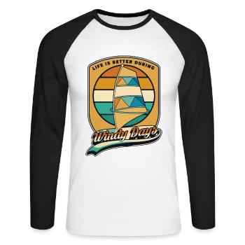 Life Is Better During Windy Days Water Sports - Unisex Long Sleeve Baseball T-Shirt - white/black - Front - Nik (191cm)