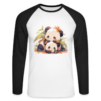 Panda Pandas Panda Ours Bébés Pandas Animaux - T-shirt baseball manches longues Homme - blanc/noir - Devant - Nik (191cm)