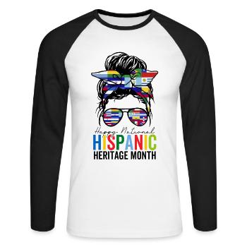 Nationaler Monat des hispanischen Kulturerbes Spanisch Amerikanisch - Unisex Baseballshirt langarm - Weiß/Schwarz - Vorne - Nik (191cm)