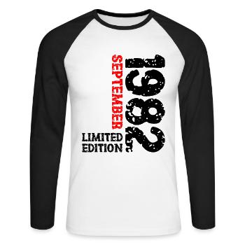 1982 September Limited Edition 41. Geburtstag Deko - Unisex Baseballshirt langarm - Weiß/Schwarz - Vorne - Nik (191cm)