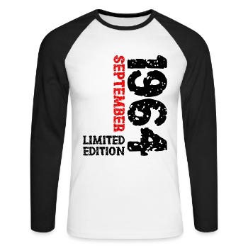 1964 September Limited Edition 59th Birthday Deco - Unisex Long Sleeve Baseball T-Shirt - white/black - Front - Nik (191cm)