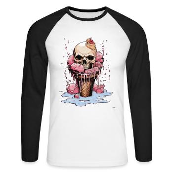 Totenkopf-Eiscreme-Halloween-Design - Unisex Baseballshirt langarm - Weiß/Schwarz - Vorne - Nik (191cm)