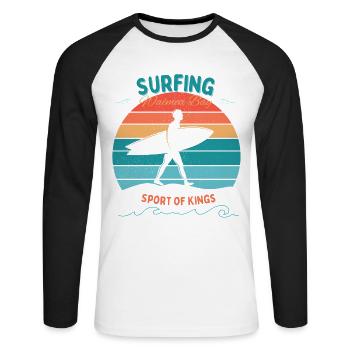 Surfing- Sport of Kings - Unisex Baseballshirt langarm - Weiß/Schwarz - Vorne - Nik (191cm)