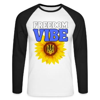 Ukraine 1991 ambiance de liberté - T-shirt baseball manches longues Homme - blanc/noir - Devant - Nik (191cm)