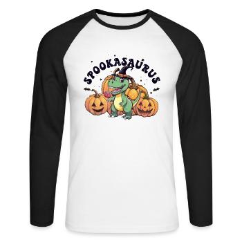 Spookasaurus mignon pour les fans d’Halloween avec chapeau de sorcière - T-shirt baseball manches longues Homme - blanc/noir - Devant - Nik (191cm)