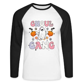 Süße Halloween Grusel-Party: Ghoul Gang ist hier - Unisex Baseballshirt langarm - Weiß/Schwarz - Vorne - Nik (191cm)