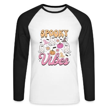 Fantômes mignons et citrouilles: vibrations effrayantes d’Halloween - T-shirt baseball manches longues Homme - blanc/noir - Devant - Nik (191cm)