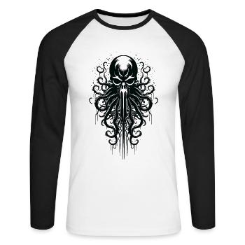 Skull Octopus Squid Animal Tattoo Gothpunk - Unisex Long Sleeve Baseball T-Shirt - white/black - Front - Nik (191cm)