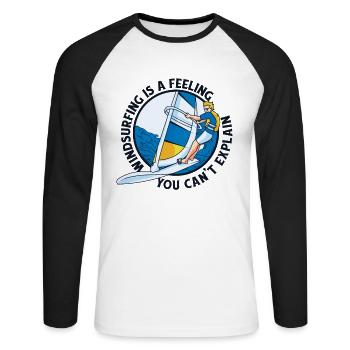 Windsurfing Is A Feeling Wellenreiter Surfer - Unisex Baseballshirt langarm - Weiß/Schwarz - Vorne - Nik (191cm)