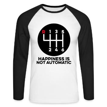 Happiness Is Not Automatic Manual Shifting Stick - Unisex Long Sleeve Baseball T-Shirt - white/black - Front - Nik (191cm)