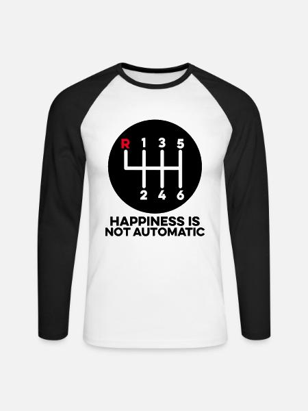 Happiness Is Not Automatic Manual Shifting Stick - Unisex Long Sleeve Baseball T-Shirt - white/black