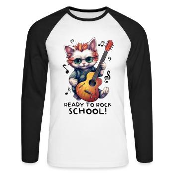 Chaton chat inscrit à la rentrée scolaire - T-shirt baseball manches longues Homme - blanc/noir - Devant - Nik (191cm)