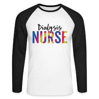 Nurse Funny Dialysis Tie Dye Dialysis Nurse - Unisex Long Sleeve Baseball T-Shirt - white/black - Front - Nik (191cm)