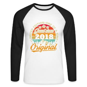 Geburtstagsgeschenk, Jahrgang 2018 - Unisex Baseballshirt langarm - Weiß/Schwarz - Vorne - Nik (191cm)