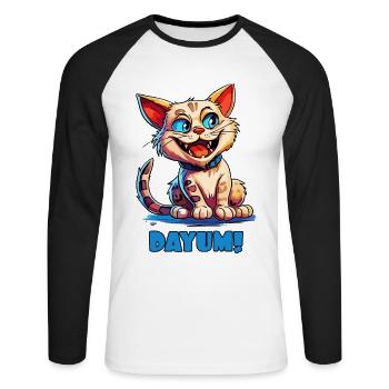 Drôle de chat de dessin animé - Dayum! - T-shirt baseball manches longues Homme - blanc/noir - Devant - Nik (191cm)