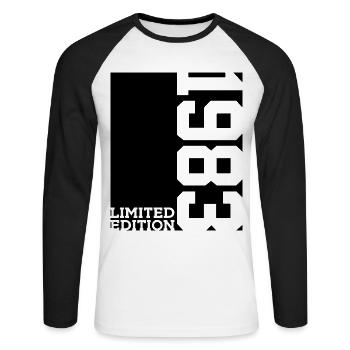 LIMITED EDITION 1983 43RD BIRTHDAY - Unisex Long Sleeve Baseball T-Shirt - white/black - Front - Nik (191cm)