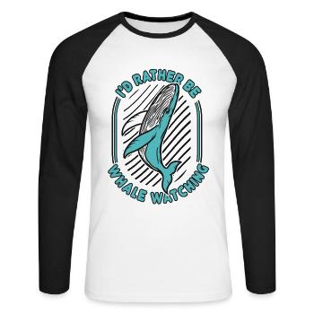 I'd Rather Be Whale Watching Cachalot Cetacea - Unisex Long Sleeve Baseball T-Shirt - white/black - Front - Nik (191cm)