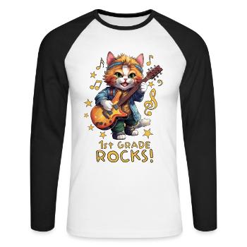 Back-to-school school enrollment cat kitten - Unisex Long Sleeve Baseball T-Shirt - white/black - Front - Nik (191cm)