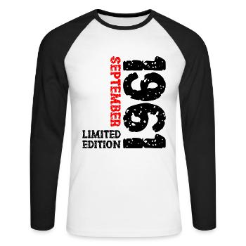 1961 September Limited Edition 62nd Birthday Decoration - Unisex Long Sleeve Baseball T-Shirt - white/black - Front - Nik (191cm)