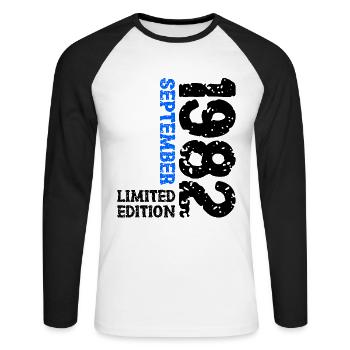 1982 September Limited Edition 41. Geburtstag Deko - Unisex Baseballshirt langarm - Weiß/Schwarz - Vorne - Nik (191cm)