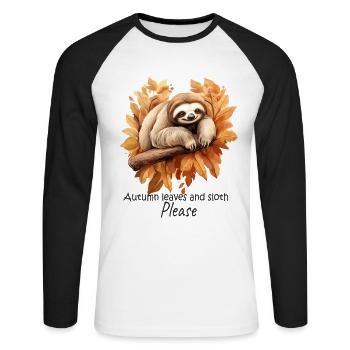 Autumn Sloth: Relaxation Sleep Shirt - Unisex Long Sleeve Baseball T-Shirt - white/black - Front - Nik (191cm)