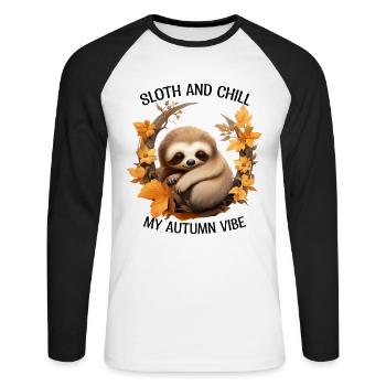 Paresseux d’automne frais sur les vibrations de la branche Autmun - T-shirt baseball manches longues Homme - blanc/noir - Devant - Nik (191cm)