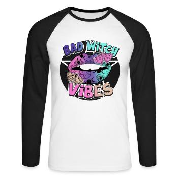 Süßes oder Saures Bad Witch Vibes Halloween-Design - Unisex Baseballshirt langarm - Weiß/Schwarz - Vorne - Nik (191cm)