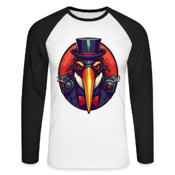 Cool Gangster Penguin - Unisex Long Sleeve Baseball T-Shirt - white/black - Front - Nik (191cm)