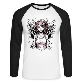 Fille ange moderne - T-shirt baseball manches longues Homme - blanc/noir - Devant - Nik (191cm)