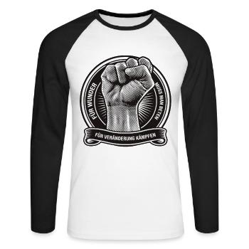 Für Wunder muss man beten für Veränderung kämpfen - Unisex Baseballshirt langarm - Weiß/Schwarz - Vorne - Nik (191cm)